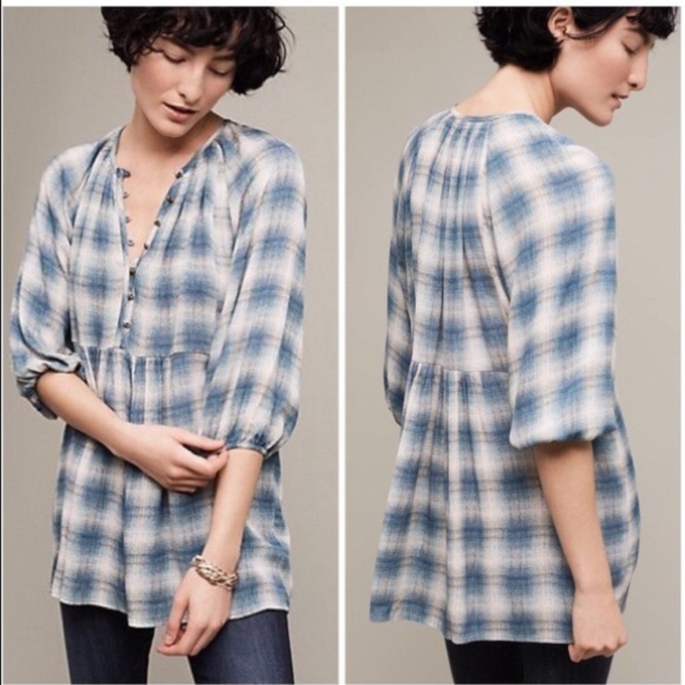Anthro Maeve Calavon Plaid Peplum Top XS